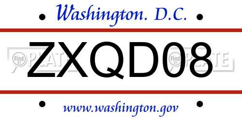 ZXQD08 District Of Columbia License Plate