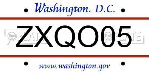 ZXQO05 District Of Columbia License Plate