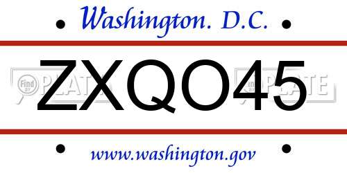 ZXQO45 District Of Columbia License Plate