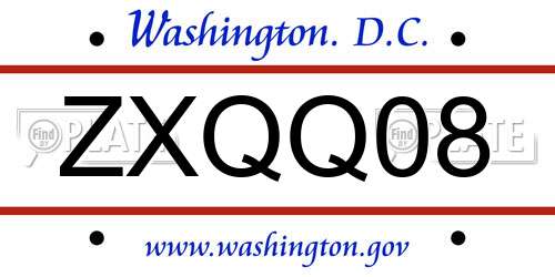 ZXQQ08 District Of Columbia License Plate