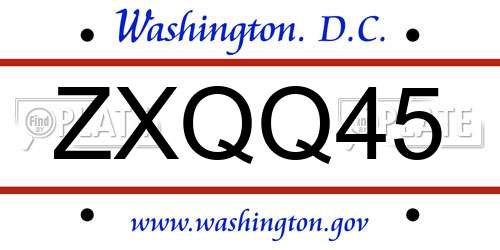 ZXQQ45 District Of Columbia License Plate