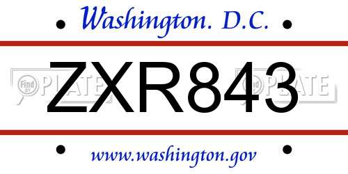 ZXR843 District Of Columbia License Plate