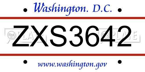ZXS3642 District Of Columbia License Plate