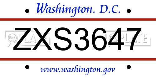 ZXS3647 District Of Columbia License Plate