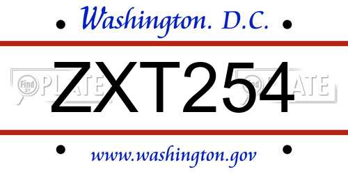 ZXT254 District Of Columbia License Plate