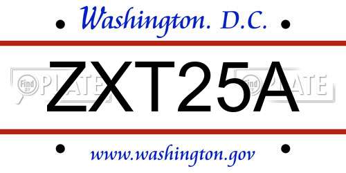 ZXT25A District Of Columbia License Plate