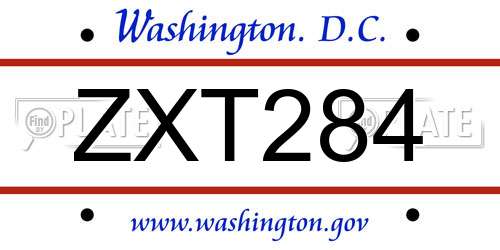 ZXT284 District Of Columbia License Plate