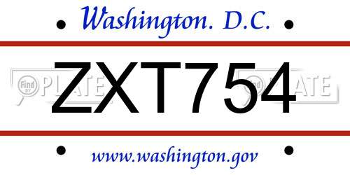 ZXT754 District Of Columbia License Plate