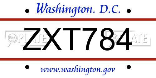 ZXT784 District Of Columbia License Plate