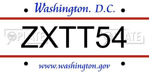 ZXTT54 District Of Columbia License Plate