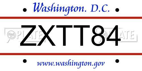 ZXTT84 District Of Columbia License Plate
