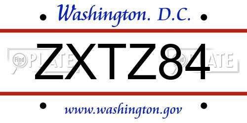 ZXTZ84 District Of Columbia License Plate