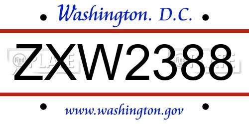 ZXW2388 District Of Columbia License Plate