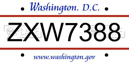 ZXW7388 District Of Columbia License Plate