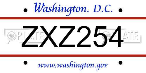 ZXZ254 District Of Columbia License Plate