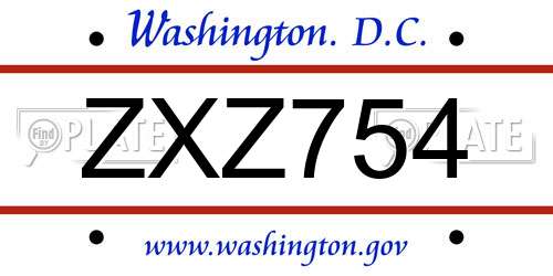 ZXZ754 District Of Columbia License Plate