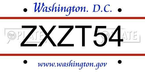 ZXZT54 District Of Columbia License Plate