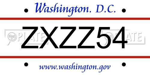 ZXZZ54 District Of Columbia License Plate