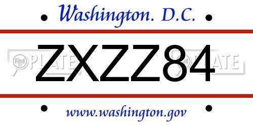 ZXZZ84 District Of Columbia License Plate