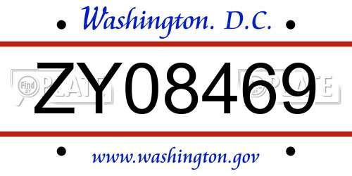 ZY08469 District Of Columbia License Plate