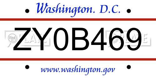 ZY0B469 District Of Columbia License Plate
