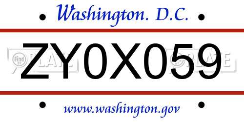 ZY0X059 District Of Columbia License Plate