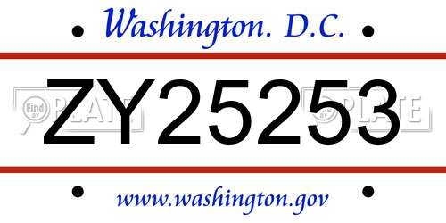 ZY25253 District Of Columbia License Plate