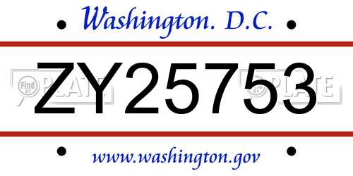 ZY25753 District Of Columbia License Plate