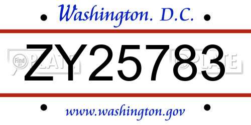 ZY25783 District Of Columbia License Plate