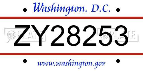 ZY28253 District Of Columbia License Plate