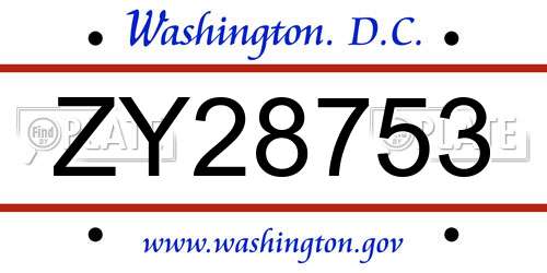 ZY28753 District Of Columbia License Plate