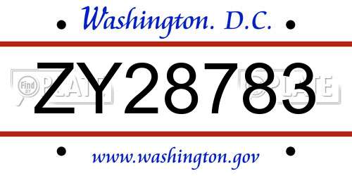 ZY28783 District Of Columbia License Plate