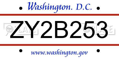 ZY2B253 District Of Columbia License Plate