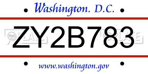 ZY2B783 District Of Columbia License Plate