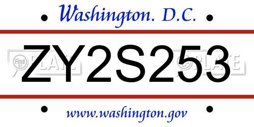 ZY2S253 District Of Columbia License Plate