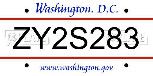 ZY2S283 District Of Columbia License Plate