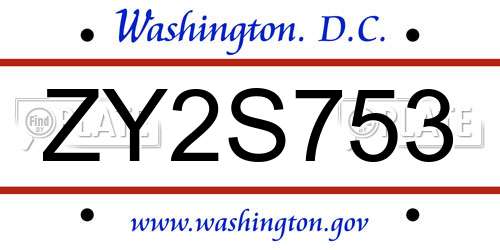 ZY2S753 District Of Columbia License Plate