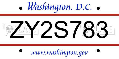 ZY2S783 District Of Columbia License Plate