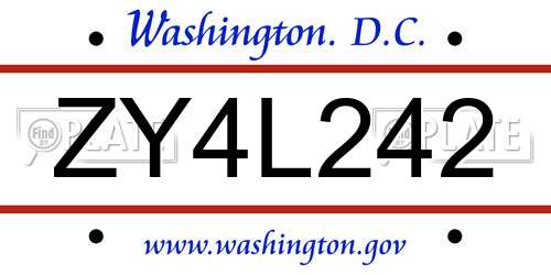 ZY4L242 District Of Columbia License Plate
