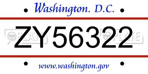 ZY56322 District Of Columbia License Plate