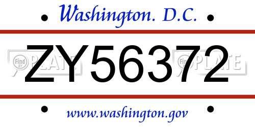 ZY56372 District Of Columbia License Plate