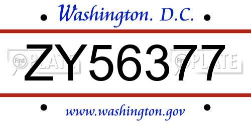 ZY56377 District Of Columbia License Plate