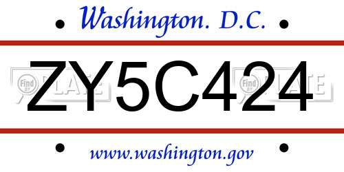 ZY5C424 District Of Columbia License Plate