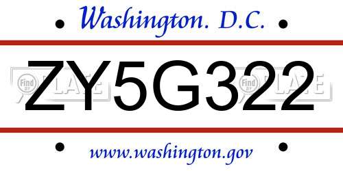 ZY5G322 District Of Columbia License Plate