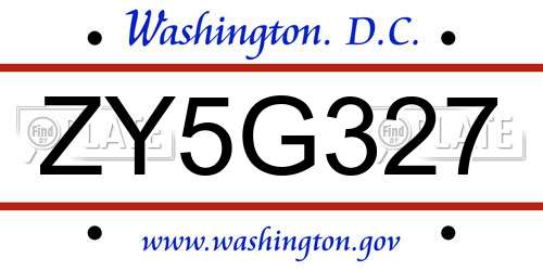 ZY5G327 District Of Columbia License Plate