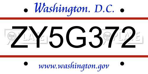 ZY5G372 District Of Columbia License Plate
