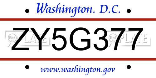 ZY5G377 District Of Columbia License Plate