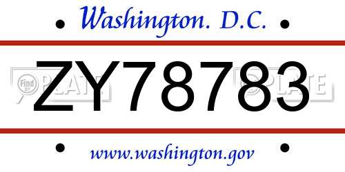 ZY78783 District Of Columbia License Plate