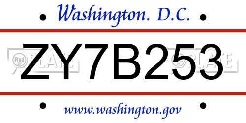 ZY7B253 District Of Columbia License Plate