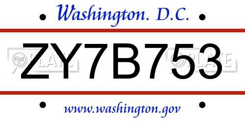 ZY7B753 District Of Columbia License Plate